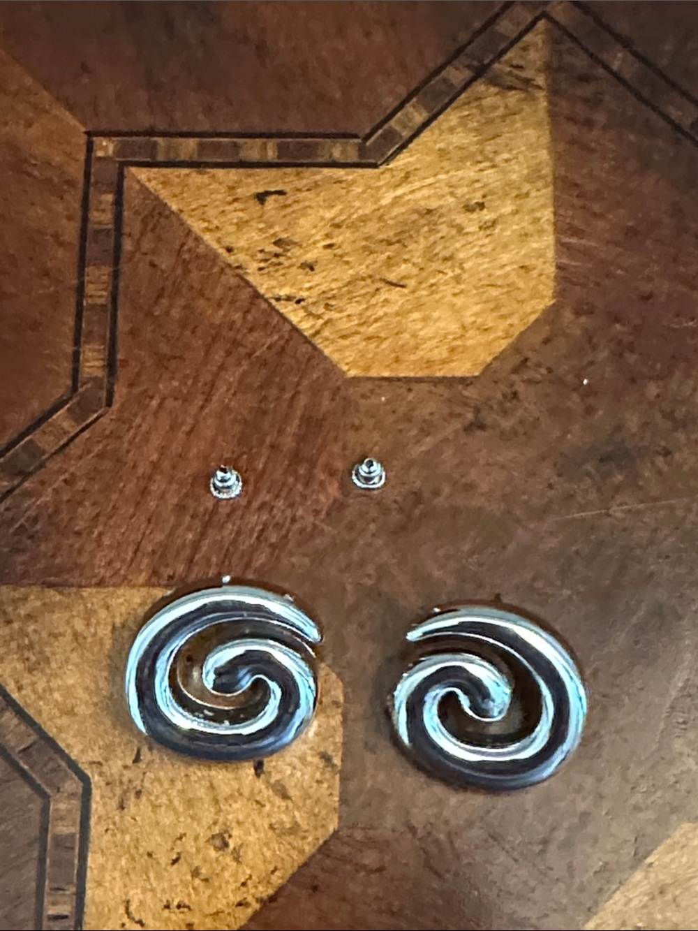 Polished Spiral Stud Earrings in Silver Tone - Picture 4 of 8